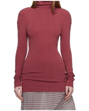 Issey Miyake High-Neck Long-Sleeved Knitwear - Red