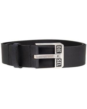 DIESEL Logo-Buckle Buffalo Leather Belt - White