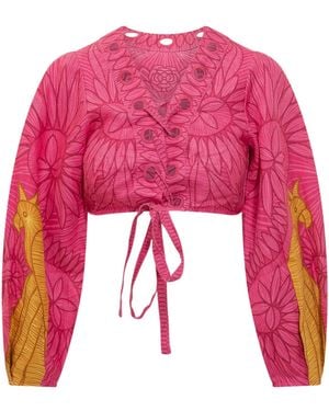 FARM Rio Usiacuri Eyelet Cropped Top - Pink