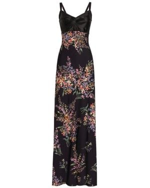Dolce & Gabbana Flower Bouquets Printed Long Charmeuse Dress - Black