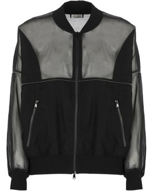 Brunello Cucinelli Cotton Organza Bomber Jacket With Shiny Trims - Black