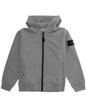 Stone Island Junior Zip Logo Patch Hoodie - Gray