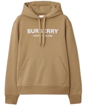 Burberry Logo Cotton Hoodie - Natural