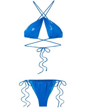 The Attico Tie-Detailed Metallic Bikini - Blue