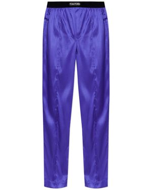 Tom Ford Logo-Waistband Silk Pajama Pants - Blue