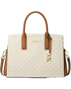 MICHAEL Michael Kors Laila Medium Signature Logo Satchel - Natural