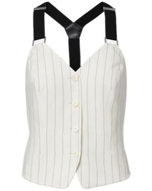 Ralph Lauren Donnella Pinstriped Cotton, Linen And Wool Bustier Top - White