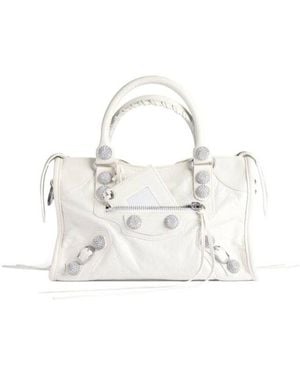 Balenciaga Le City Bag Small Giant Studs With Rhinestones - White