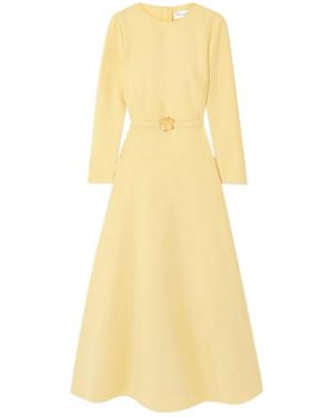 Oscar de la Renta Belted Wool-Blend Midi Dress - Yellow