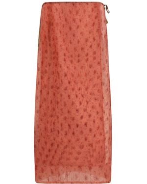 Ganni Printed Organza Wrap Skirt - Red