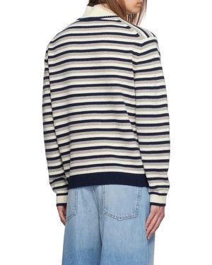 Maison Kitsuné Fox Head Intarsia Striped Sweater - Blue
