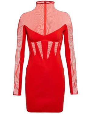 Mugler Sheer Ruffle Mini Dress - Red