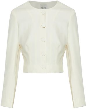 Posse Elspeth Button-Up Wool Cropped Jacket - White