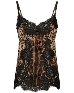 Dolce & Gabbana Leopard Print Lace Detail Camisole - Black