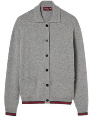 Gucci Wool And Cashmere Cardigan With Web - Gray