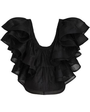 Zimmermann Ruffled Scoop-Neck Crop Top - Black