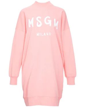 MSGM Logo Details Sweater-Style Dress - Pink