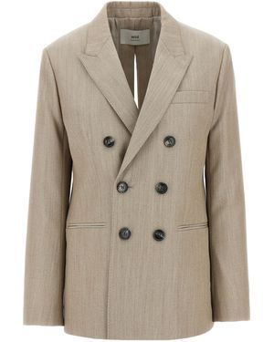 Ami Paris Double-Breasted Split Blazer - Natural