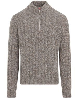 Kiton Half Zip Cable Knitted Jumper - Grey