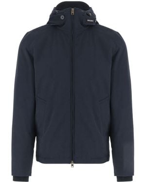 Woolrich Hooded Zip-Front Coat - Blue