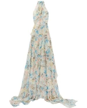 McQueen Wallpaper Floral Evening Dress - White