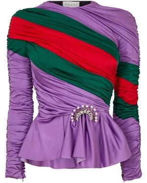 Gucci Colorblock Twisted Draped Peplum Top - Pink