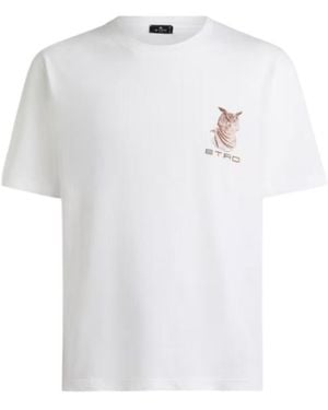Etro Cotton-Jersey T-Shirt With -Embroidery And Owl-Print - White