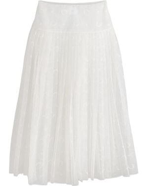Dior Mid-Length Pleated Embroidered Skirt - White