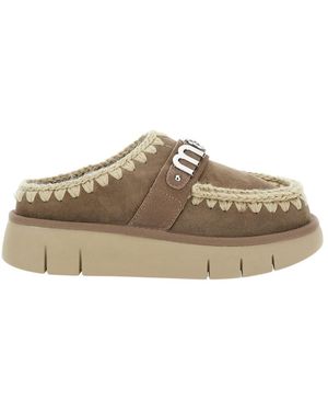 Mou Round Head Muller Shoes - Brown