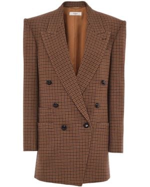 Chloé Chloé Houndstooth Double-Breasted Tailored Jacket - Brown
