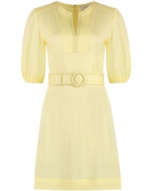 Yves Salomon Belted Short-Sleeve Dress - Yellow