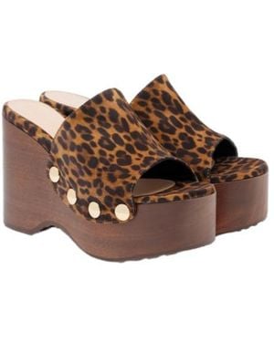 Gianvito Rossi Ardéa Leopard-Print Suede Wedge Mules - Brown