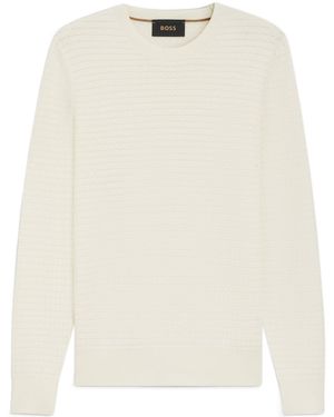 BOSS Boss Textured Crew Neck Knitted Jumper - White
