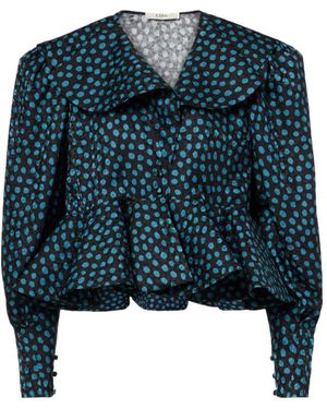 Chloé Polka-Dot Peplum Silk Jacquard Top - Blue