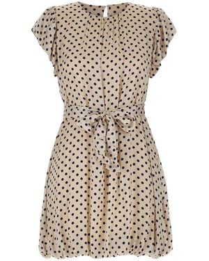 Kaos Polka Dot Belted Short Dress - Natural