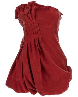 Magda Butrym Asymmetric Pleated Silk Bubble Mini Dress - Red