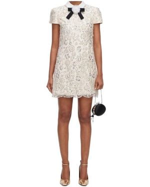 Self-Portrait Cream Sequin Embellished Mini Dress - Natural