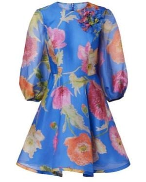 Carolina Herrera Floral Silk Organza Minidress - Blue