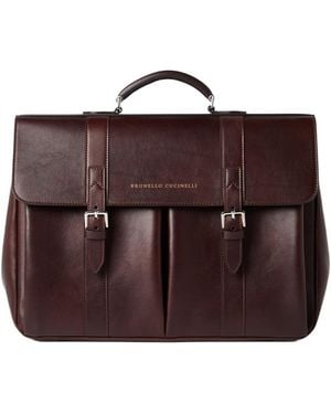 Brunello Cucinelli Double-Buckle Leather Briefcase - Brown