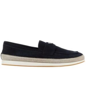 Prada Enamel Triangle-Logo Suede Loafers - Blue