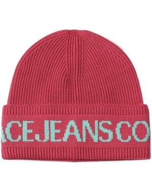 Versace Jeans Couture Couture Logo Intarsia Knitted Beanie - Red