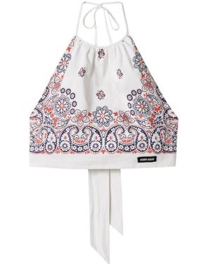 Miu Miu Printed Poplin Halter Top - White