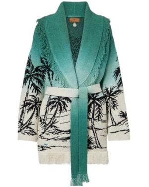 Alanui Wave Bloom Fringed Cotton-Blend Jacquard Cardigan - Green