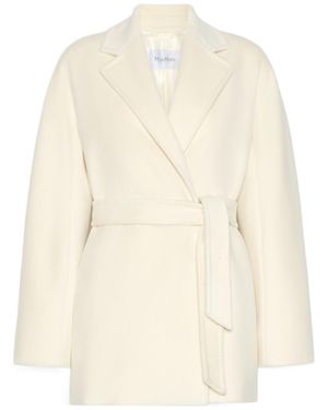 Max Mara Short Wool Beaver Cloth Robe Coat - Natural