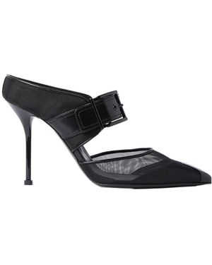McQueen Punk Buckle Heeled Mules - Black