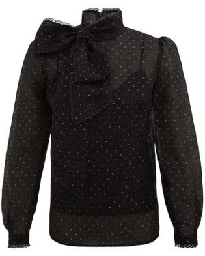 Zimmermann High Neck Polka-Dot Blouse - Black