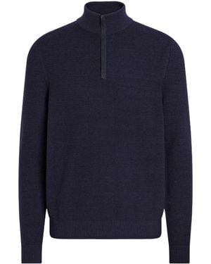 ZEGNA Vellus Aureum Zip Mock Neck - Blue