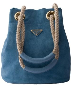 Prada Small Mariner Suede Bucket Bag - Blue