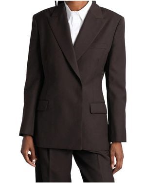 Anine Bing Double-Breasted Padded Shoulder Blazer - Black