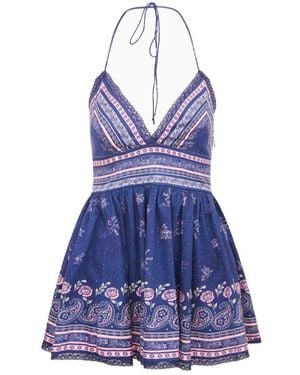 LoveShackFancy Arletta Cotton Bandana Print Mini Dress - Blue